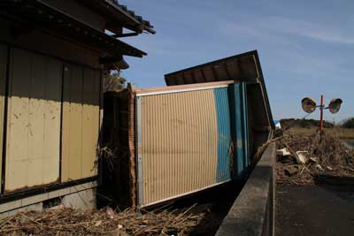 津波のあと、庭先にどこかのお宅の小屋が流れついていたとのこと